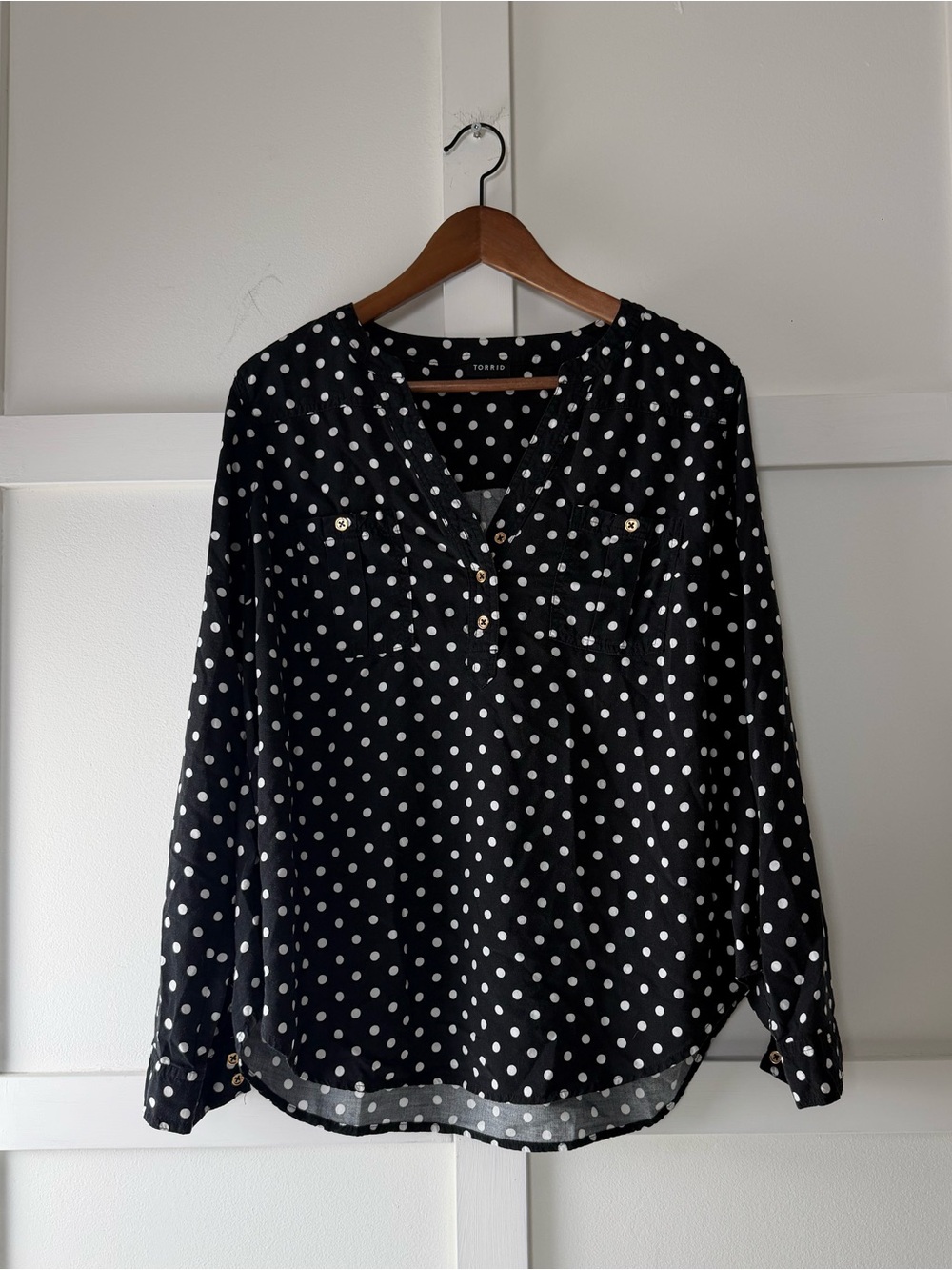 Torrid Black and White Polka Dot V-Neck Blouse Plus Size
